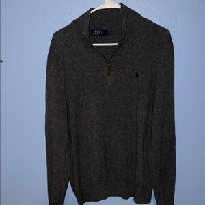 Polo by Ralph Lauren Men's Gray Quarter Zip Merino Wool Sweater- Large